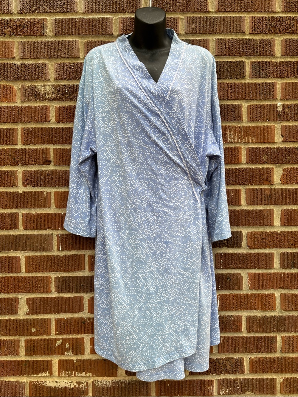 Carole Hochman Sz XXL Lightweight Cotton blue white pockets Wrap Robe no belt